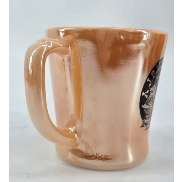Mid Century J A Bayless Fireking Advertising Grocery Peach Luster Handled Mug - Picture 2 of 8